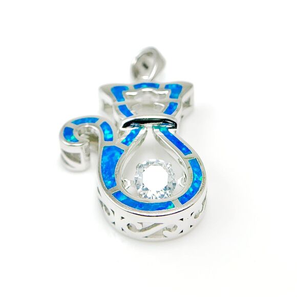 925 Sterling Silver FIRE OPAL Necklace Gemstone Necklace Opal Cat Pendant - Picture 8 of 10